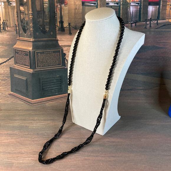 0088 Y2K Talbot's Black Onyx Glass & Enamel Bead Art-Deco Style Necklace EUC - Picture 2 of 7